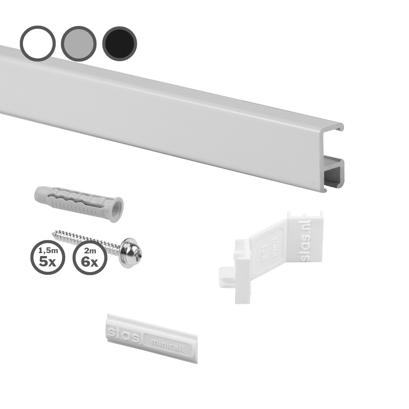 STAS minirail + installatie kit: wandmontage, niet plafondaansluitend voor veelzijdige toepassing.
