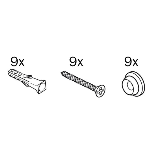 Rail installatiekit (300 cm) voor bevestiging van STAS cliprails inclusief 9x clips, schroeven en plugs.