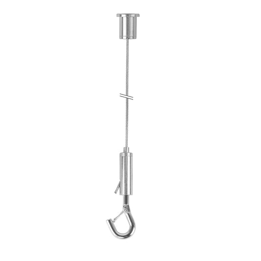 STAS ophangset met veiligheidshaak en plafondbevestiging voor verlichting en panelen.