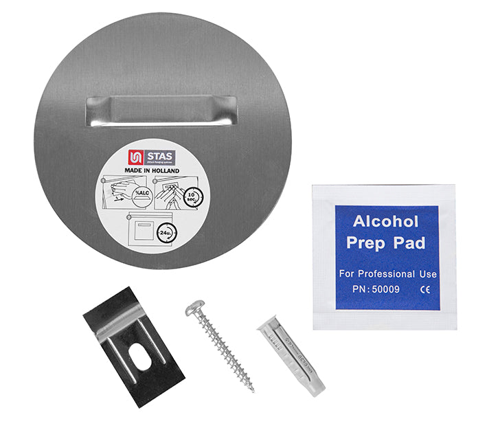 STAS dibond hanger zelfklevende haak - 90mm rond met sterke tesa® tape, geschikt voor diverse oppervlakken.