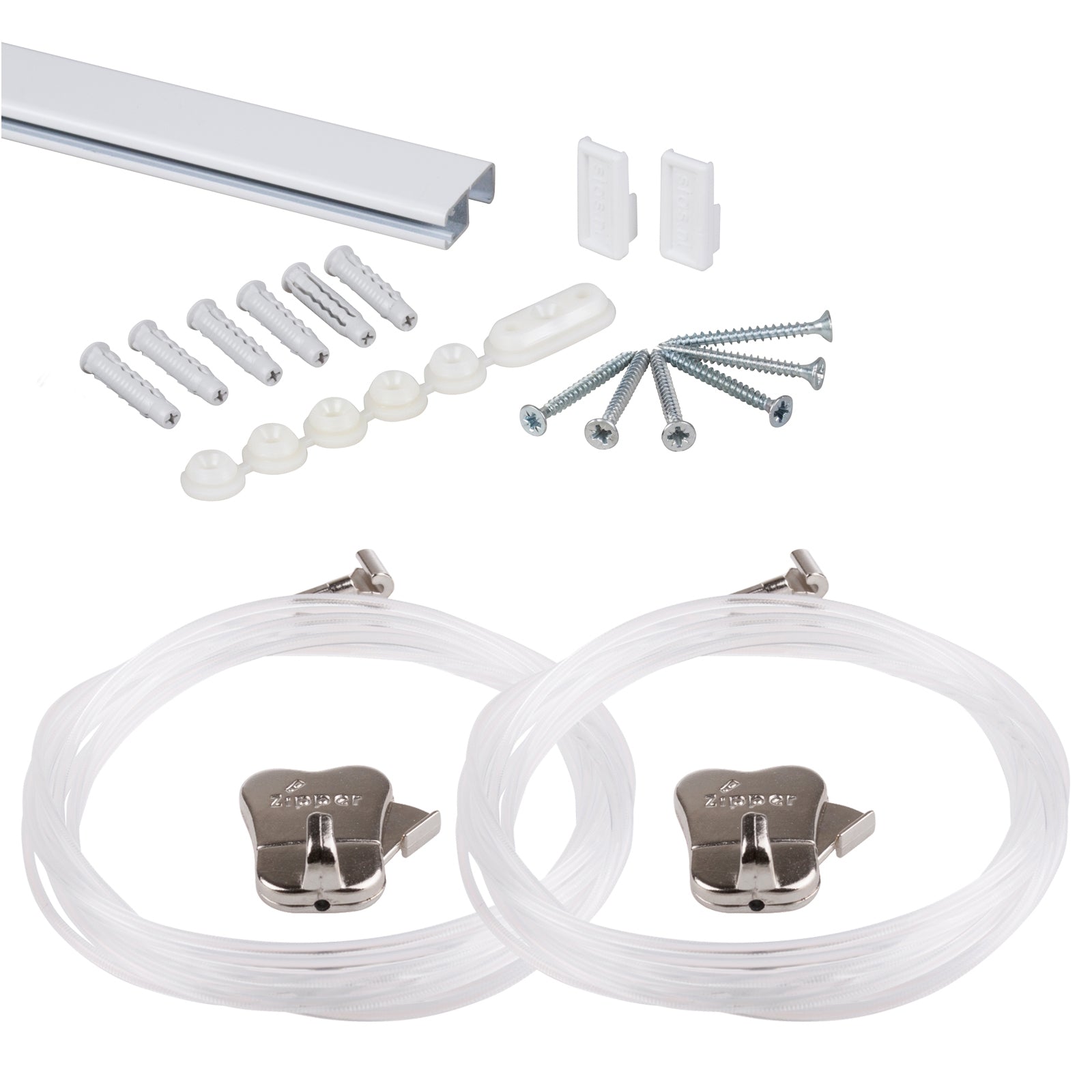 Complete set: STAS cliprail 150cm - flexibele ophangrail voor 2 items tot 15kg of 1 item van 30kg.