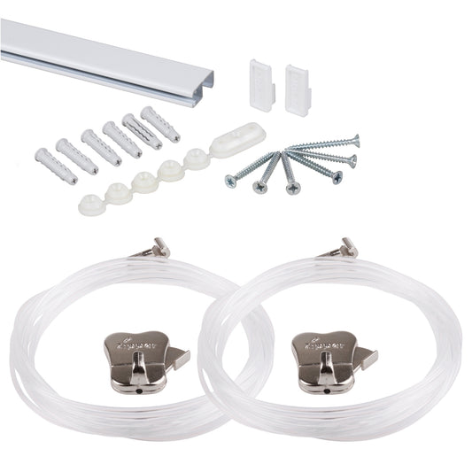 Complete set: STAS cliprail 150cm - flexibele ophangrail voor 2 items tot 15kg of 1 item van 30kg.