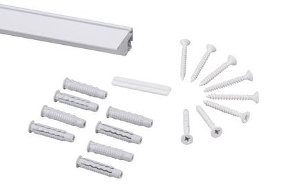 STAS prorail flat 150 cm wit + installatie kit is een onopvallend ophangsysteem voor plafonds, ideaal voor renovaties.