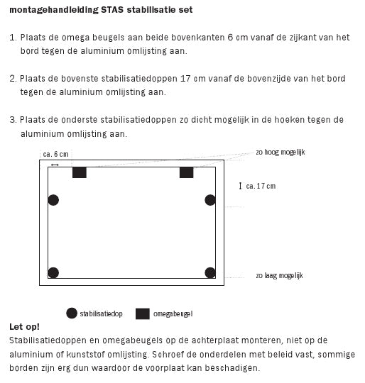 STAS stabilisatie set is geschikt voor het veilig ophangen van een 90x120 whiteboard.