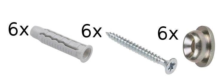 Rail installatiekit (200 cm) bevat 6 railclips, 6 schroeven en 6 pluggen.
