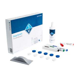 Starterkit whiteboard universeel, ideaal met 4 markers, magnetische penhouder en reinigingsspray.