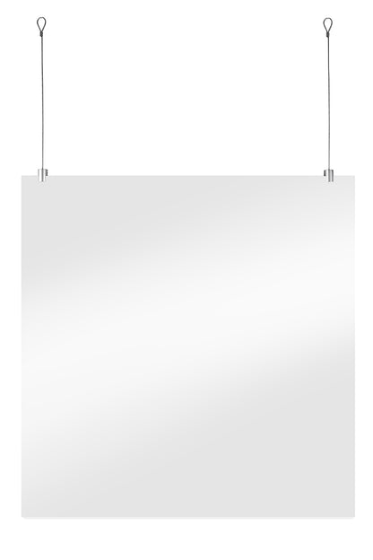 Ophangset voor systeemplafond, met signage klemmen en inbussleutels, perfect voor een flexibele presentatie.