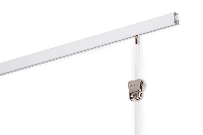 Complete set: STAS minirail 150cm - ideaal voor het ophangen van kunst met een onopvallend design en stevige ondersteuning.