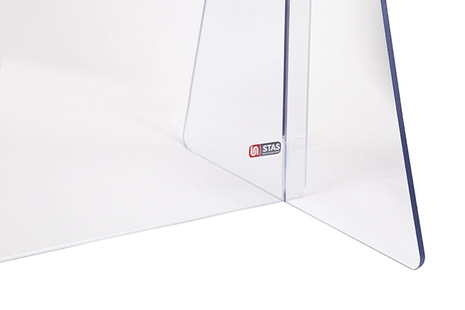 STAS plexiglas scherm - staand, met uitsparing heeft twee gaatjes bovenaan voor ophangen met STAS accessoires.