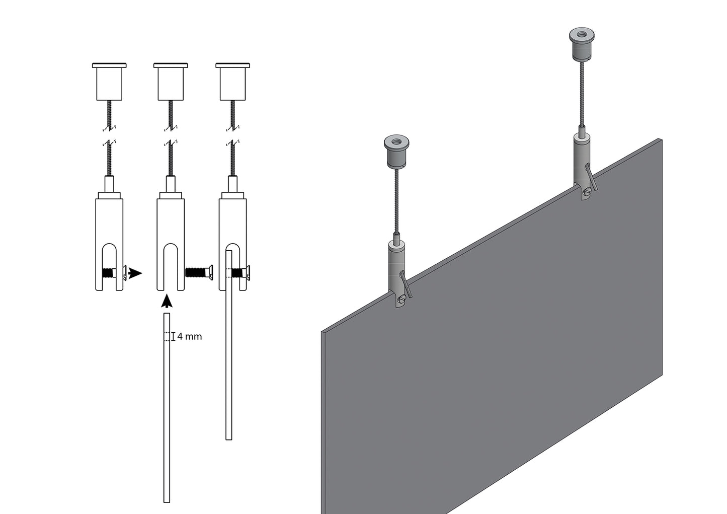 STAS ophangset met paneelhanger (6mm) met safety lock voor veilige bevestiging van uw panelen.