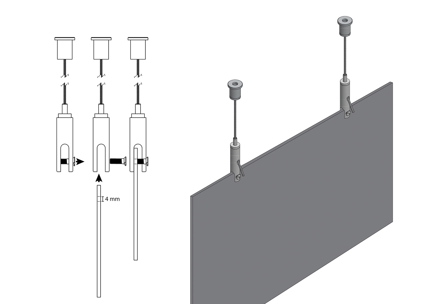 STAS ophangset met paneelhanger (6mm) met safety lock voor veilige bevestiging van uw panelen.
